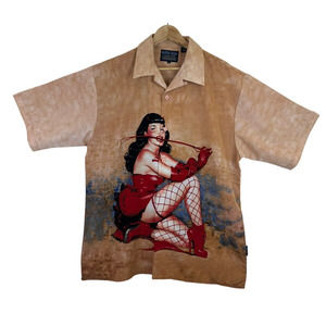 Bettie Page by Dragonfly All‎ Over Print Loop Collar Men's XL Devil Whip Pinup